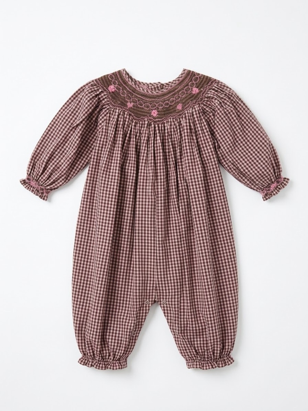 Royal Child Smocked Gingham Jumper 18 Months Girls Pink Brown Floral Romper
